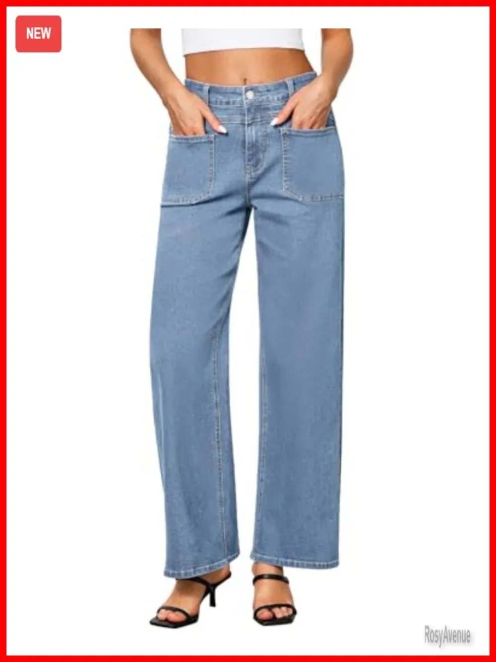 High Waisted Wide Leg Stretchy Retro Denim Jeans with Pockets